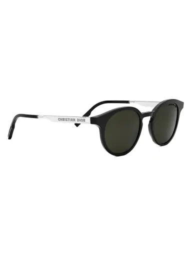 Dior Men's DiorTag R1I 49MM Round Sunglasses - Silver Black Green | Thumbnail 8