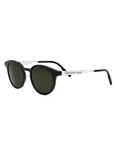 Dior Men's DiorTag R1I 49MM Round Sunglasses - Silver Black Green | Thumbnail 1