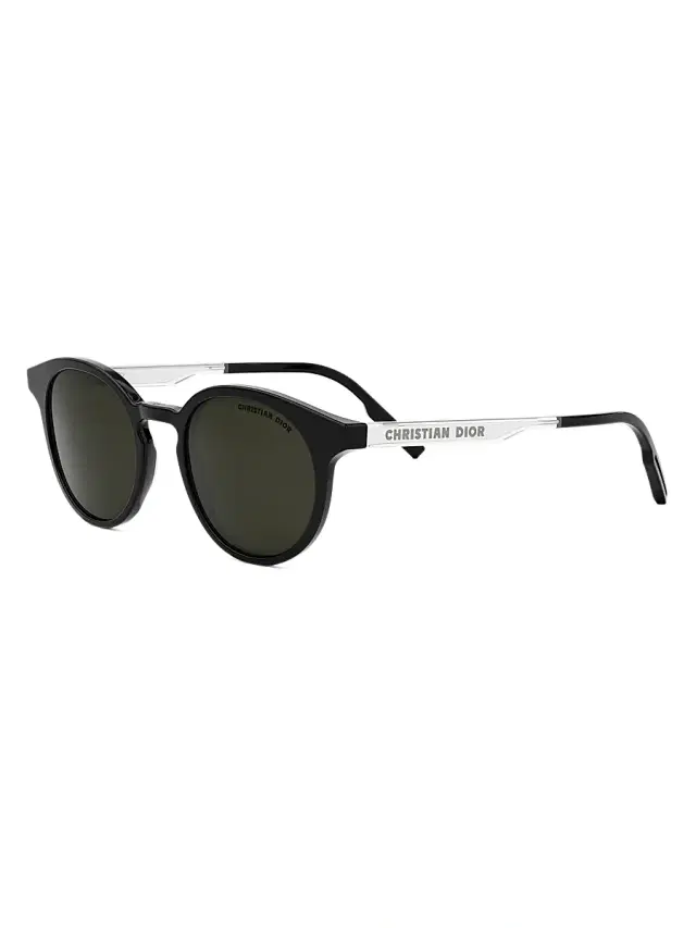 Dior Men's Tag R1I 49MM Round Sunglasses - Silver Black Green