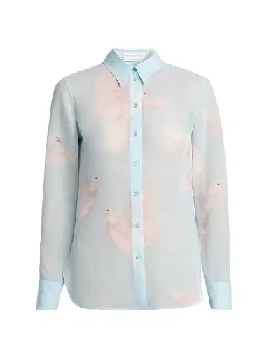 Stella McCartney Women's Birds Silk Georgette Slim-Fit Shirt | Thumbnail 1 Stella McCartney Women's Birds Silk Georgette Slim-Fit Shirt | Thumbnail 1