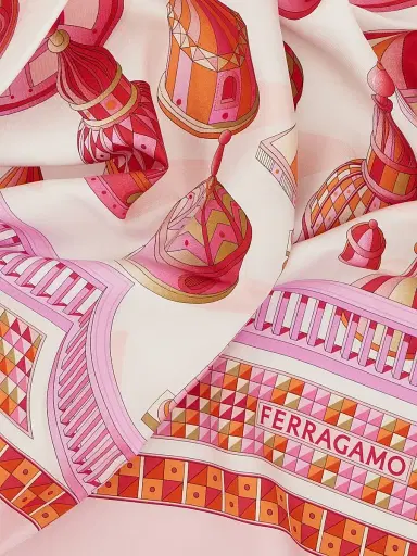 FERRAGAMO Women's Duomo Printed Silk Foulard - Cotton Candy | Thumbnail 3 FERRAGAMO Women's Duomo Printed Silk Foulard - Cotton Candy | Thumbnail 3
