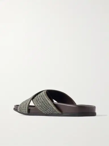 Manolo Blahnik Chiltern Leather-Trimmed Raffia Sandals - Men | Thumbnail 4