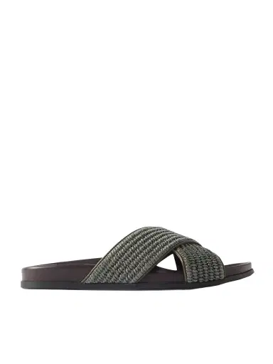 Manolo Blahnik Chiltern Leather-Trimmed Raffia Sandals - Men | Thumbnail 1