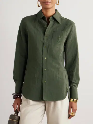 Saint Laurent Embroidered Cotton And Linen-blend Shirt | Thumbnail 3 Saint Laurent Embroidered Cotton And Linen-blend Shirt | Thumbnail 3