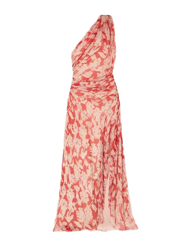 One-shoulder Draped Floral-print Silk-georgette Maxi Dress