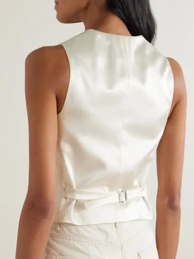 Saint Laurent Silk Satin-trimmed Grain De Poudre Wool Vest | Thumbnail 3 Saint Laurent Silk Satin-trimmed Grain De Poudre Wool Vest | Thumbnail 3