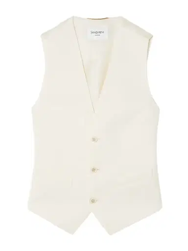 Saint Laurent Silk Satin-trimmed Grain De Poudre Wool Vest | Thumbnail 1 Saint Laurent Silk Satin-trimmed Grain De Poudre Wool Vest | Thumbnail 1