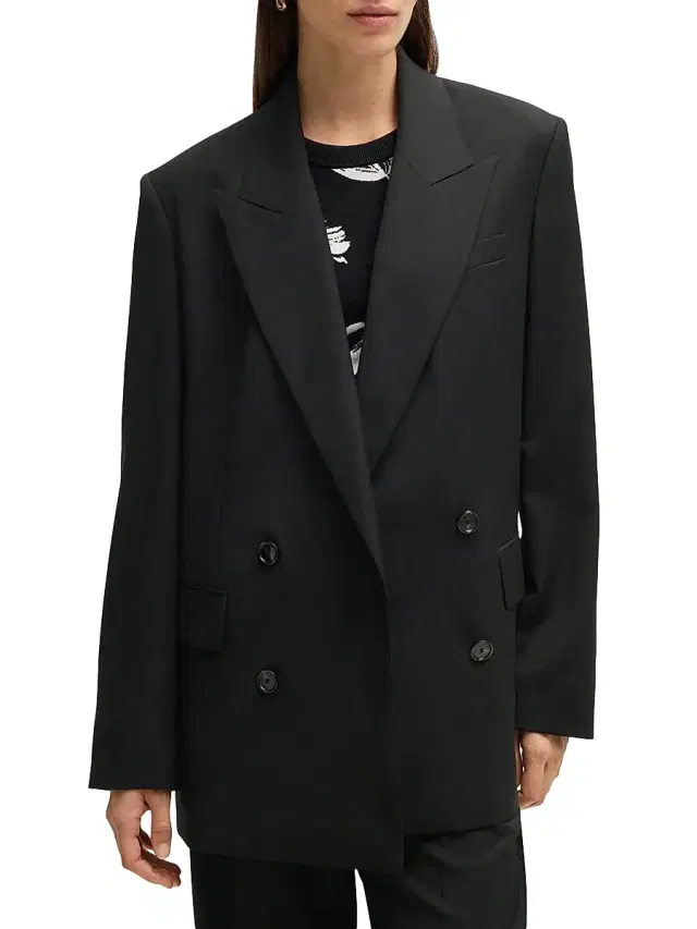 Women's Oversize-Fit Double-Breasted Blazer - Black