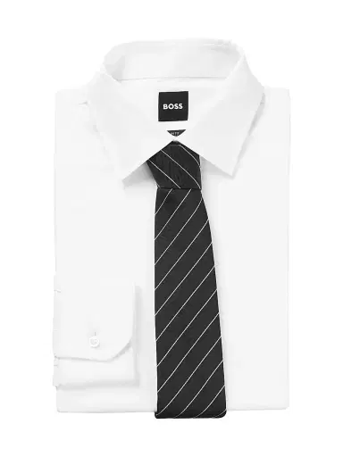 BOSS Men's Silk-Jacquard Tie with Diagonal Stripes - Black | Thumbnail 2 BOSS Men's Silk-Jacquard Tie with Diagonal Stripes - Black | Thumbnail 2