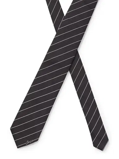 BOSS Men's Silk-Jacquard Tie with Diagonal Stripes - Black | Thumbnail 3 BOSS Men's Silk-Jacquard Tie with Diagonal Stripes - Black | Thumbnail 3