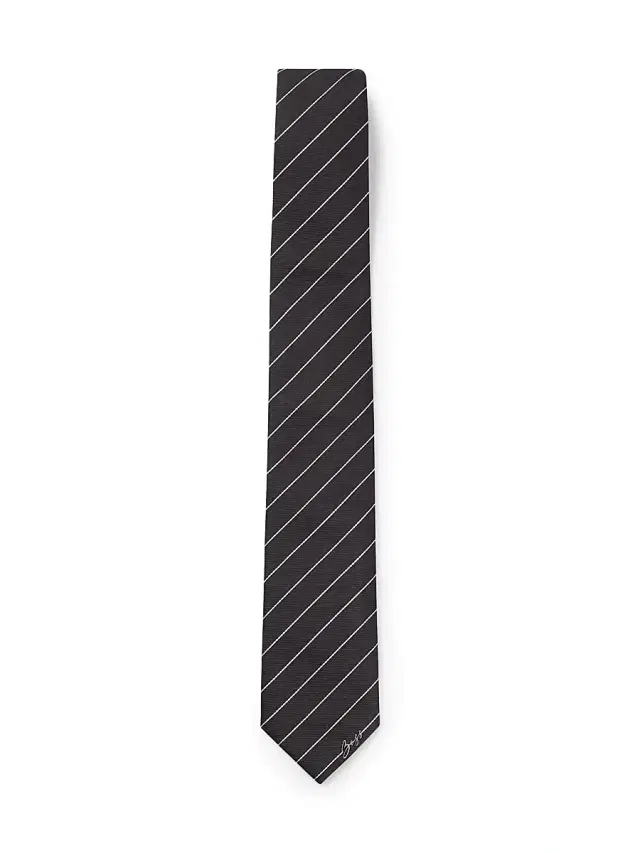 Men's Silk-Jacquard Tie with Diagonal Stripes - Black