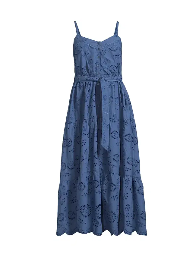 Change of Scenery Women's Addyson Embroidered Eyelet Cotton Midi-Dress - Steel Blue