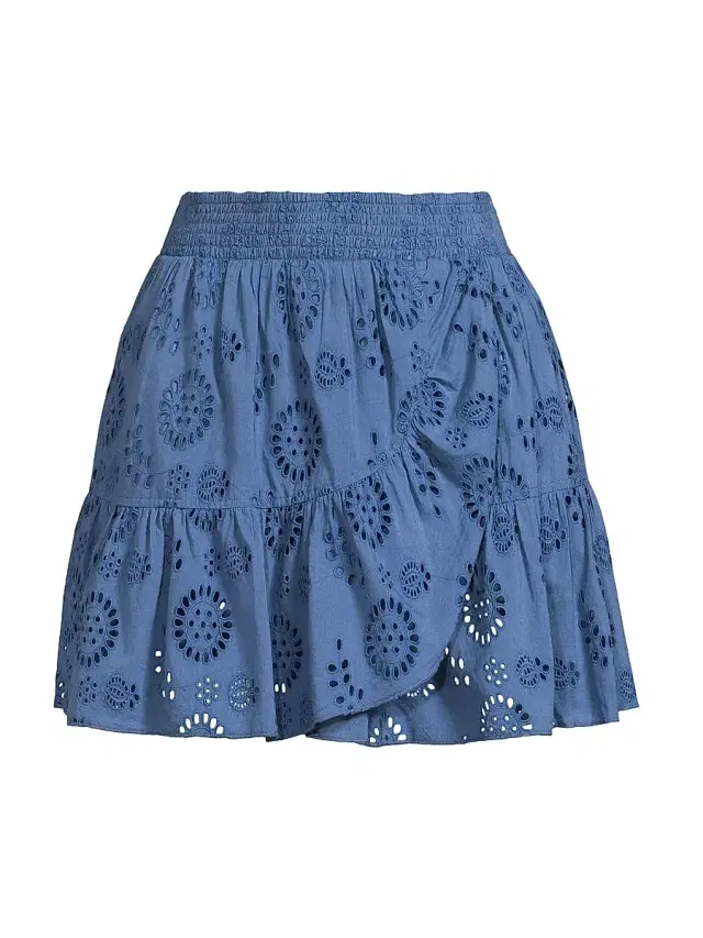 Change of Scenery Women's Izzy Cotton Eyelet Miniskirt - Steel Blue - Size Medium