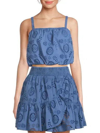 Change of Scenery Women's Dani Cotton Eyelet Crop Top - Steel Blue | Thumbnail 3 Change of Scenery Women's Dani Cotton Eyelet Crop Top - Steel Blue | Thumbnail 3