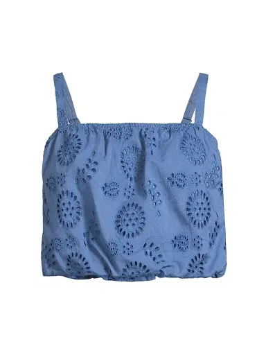 Change of Scenery Women's Dani Cotton Eyelet Crop Top - Steel Blue | Thumbnail 1 Change of Scenery Women's Dani Cotton Eyelet Crop Top - Steel Blue | Thumbnail 1