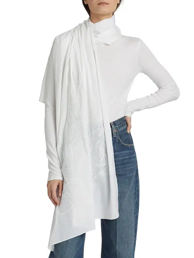 Carolyn Rowan Collection Women's Embroidered Silk Chiffon Shawl Neck Top -