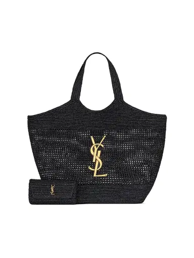 Saint Laurent Women's Icare Tote Bag in Raffia - Black | Thumbnail 3
