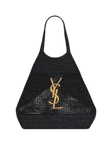 Saint Laurent Women's Icare Tote Bag in Raffia - Black | Thumbnail 4