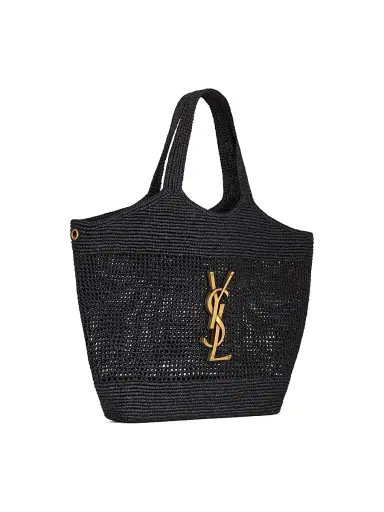 Saint Laurent Women's Icare Tote Bag in Raffia - Black | Thumbnail 5