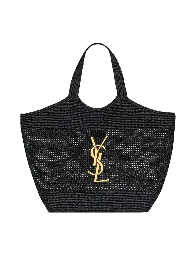 Saint Laurent Women's Icare Tote Bag in Raffia - Black
