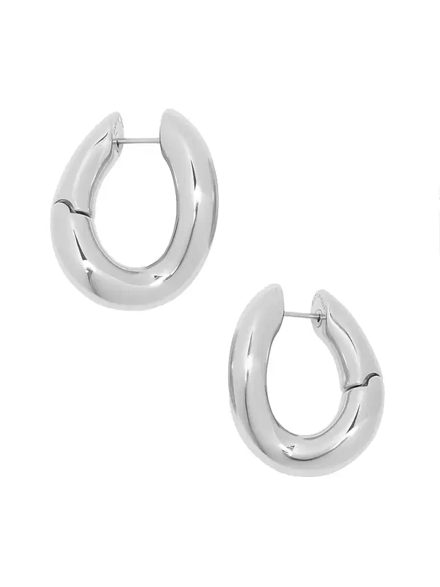 Balenciaga Women's Loop Earrings - Shiny Silver