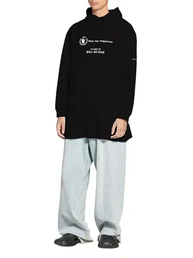 Balenciaga Men's WFP Hoodie Medium Fit - Black White - Size Large | Thumbnail 2