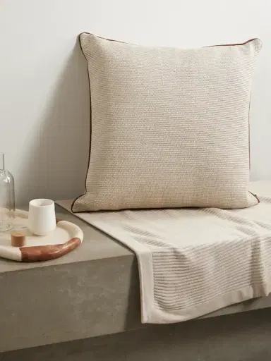 Brunello Cucinelli Leather-trimmed Woven Cotton-blend Cushion | Thumbnail 2