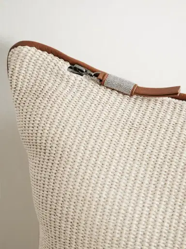 Brunello Cucinelli Leather-trimmed Woven Cotton-blend Cushion | Thumbnail 3