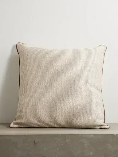 Brunello Cucinelli Leather-trimmed Woven Cotton-blend Cushion | Thumbnail 1