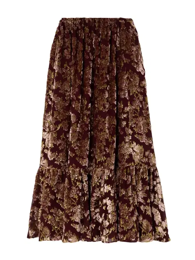 Tiered Metallic Devoré-velvet Maxi Skirt