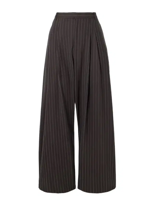 Pinstriped Pleated Wool-blend Wide-leg Pants