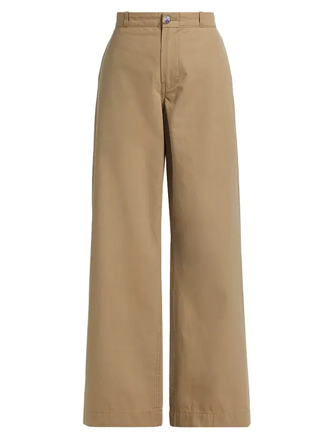 The Elder Statesman Women's Silvano Cotton Mid-Rise Wide Leg Pants - Khaki