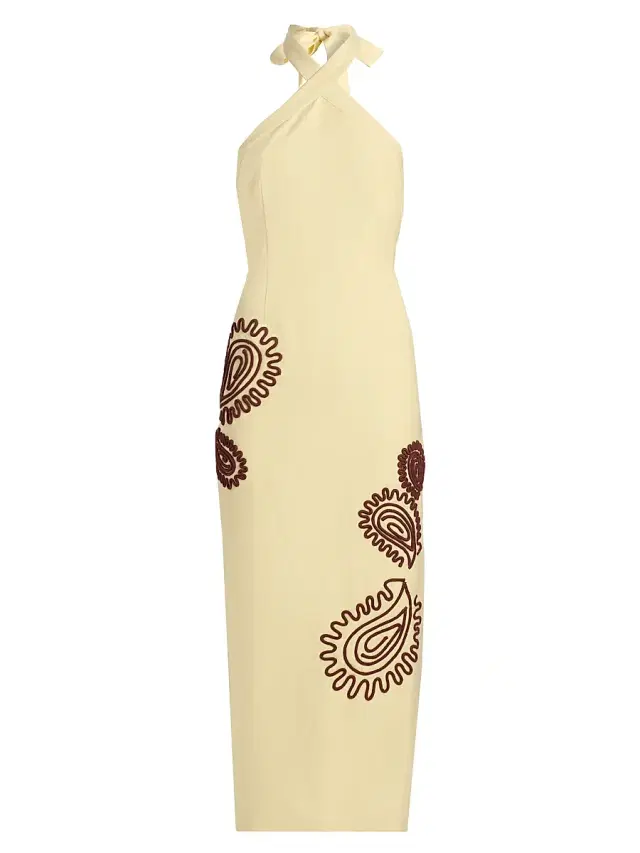 Significant Other Women's Carly Embroidered Linen-Blend Halterneck Midi-Dress - Lemonade