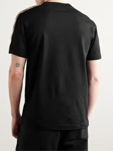 Burberry Logo-Embroidered Checked Jacquard-Trimmed Cotton-Jersey T-Shirt - Men | Thumbnail 3