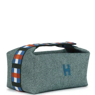HERMÈS Hermes Bride-A-Brac Au Carre Case PM Vert Foret H Natte Canvas and Wool Palladium Hardware | Thumbnail 2 HERMÈS Hermes Bride-A-Brac Au Carre Case PM Vert Foret H Natte Canvas and Wool Palladium Hardware | Thumbnail 2