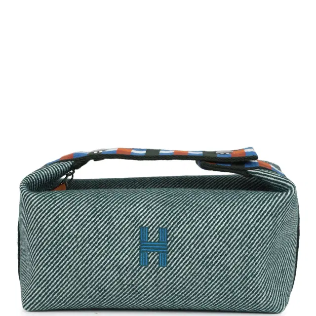 hermes Hermes Bride-A-Brac Au Carre Case PM Vert Foret H Natte Canvas and Wool Palladium Hardware