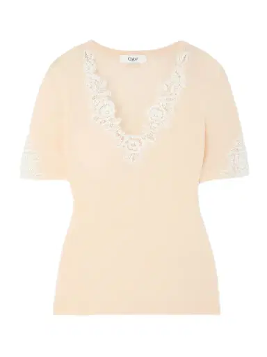 Chloé Lace-trimmed Ribbed Wool Top | Thumbnail 1 Chloé Lace-trimmed Ribbed Wool Top | Thumbnail 1