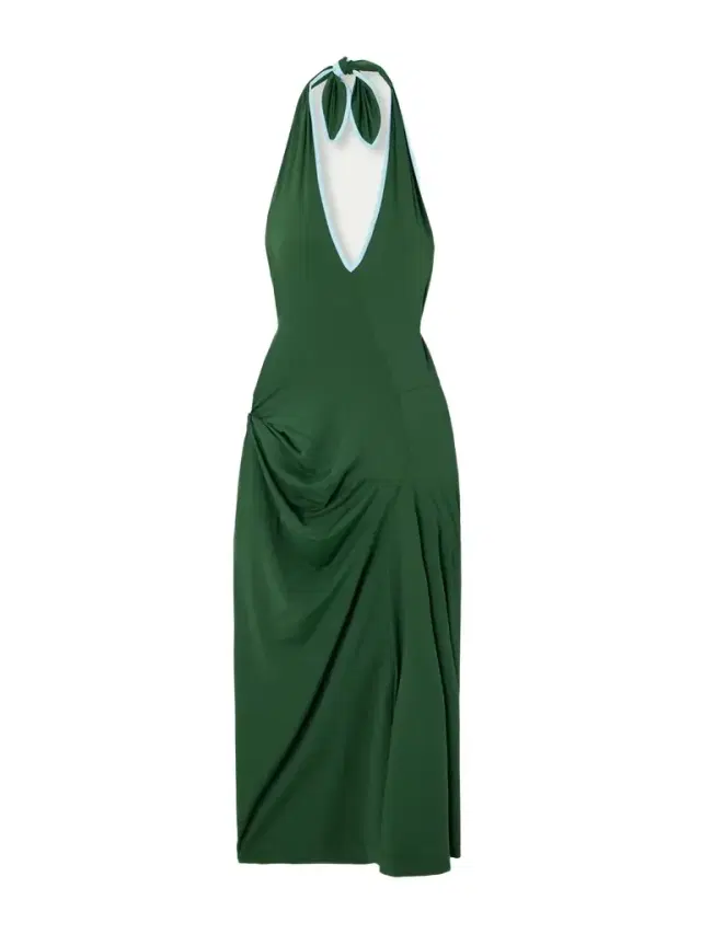 Gathered Two-tone Stretch-jersey Halterneck Midi Dress