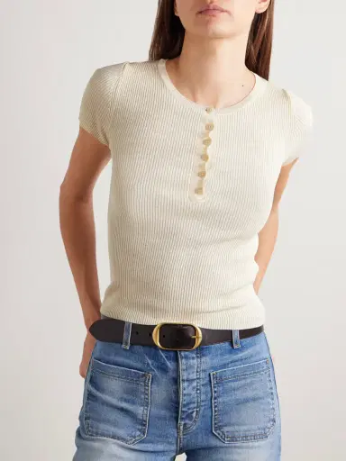 Nili Lotan Francene Ribbed Silk Henley T-shirt | Thumbnail 3 Nili Lotan Francene Ribbed Silk Henley T-shirt | Thumbnail 3