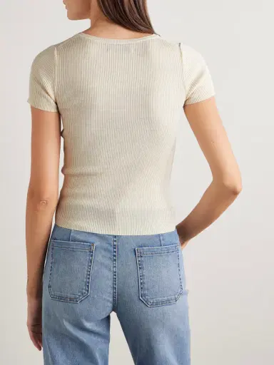 Nili Lotan Francene Ribbed Silk Henley T-shirt | Thumbnail 4 Nili Lotan Francene Ribbed Silk Henley T-shirt | Thumbnail 4