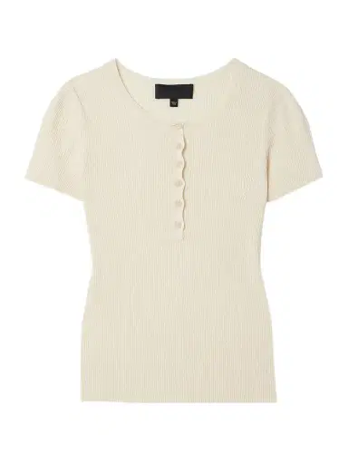 Nili Lotan Francene Ribbed Silk Henley T-shirt | Thumbnail 1 Nili Lotan Francene Ribbed Silk Henley T-shirt | Thumbnail 1