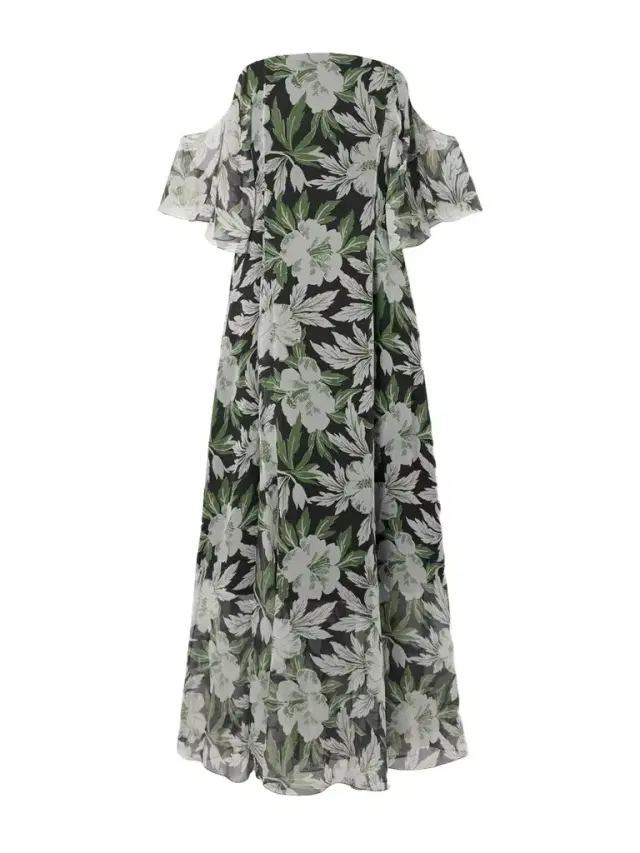 Off-the-shoulder Floral-print Silk-crepon Midi Dress