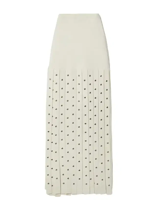 Effe Eyelet-embellished Fringed Stretch-knit Maxi Skirt