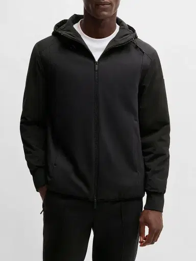 BOSS Men's Hooded Regular-Fit Jacket in Mixed Materials - Black | Thumbnail 3 BOSS Men's Hooded Regular-Fit Jacket in Mixed Materials - Black | Thumbnail 3