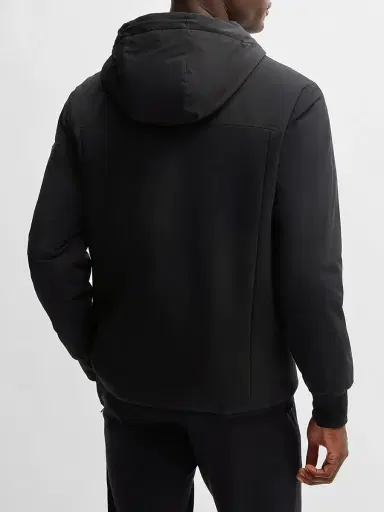 BOSS Men's Hooded Regular-Fit Jacket in Mixed Materials - Black | Thumbnail 4 BOSS Men's Hooded Regular-Fit Jacket in Mixed Materials - Black | Thumbnail 4