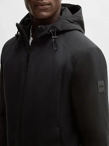 BOSS Men's Hooded Regular-Fit Jacket in Mixed Materials - Black | Thumbnail 5 BOSS Men's Hooded Regular-Fit Jacket in Mixed Materials - Black | Thumbnail 5