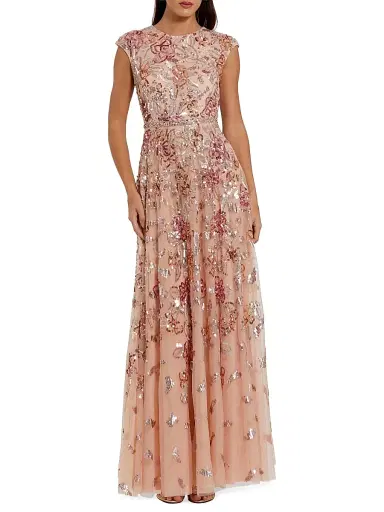 Mac Duggal Women's Evening Sequined Cap-Sleeve A-Line Gown - Coral - Size 16 | Thumbnail 1 Mac Duggal Women's Evening Sequined Cap-Sleeve A-Line Gown - Coral - Size 16 | Thumbnail 1