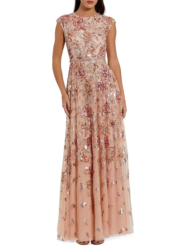 Mac Duggal Women's Evening Sequined Cap-Sleeve A-Line Gown - Coral