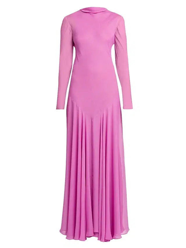 Women's Silk-Blend Georgette Gown - Fuschia