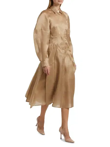 anOnlyChild Women's Just A Pinch Porta Silk-Satin Shirtdress - Khaki - Size Large | Thumbnail 2